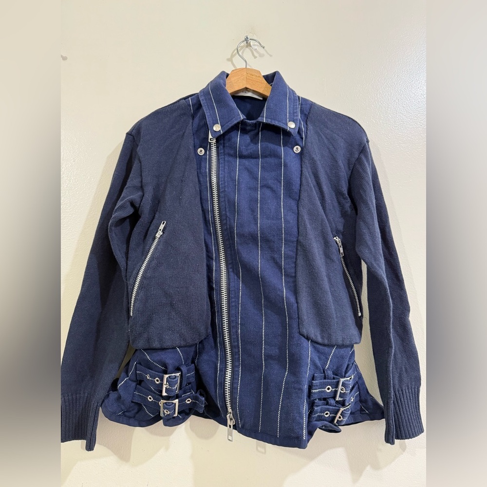 SACAI LUCK Navy Lightweight Zip-Front Shirt Jacket with Buckle Detail